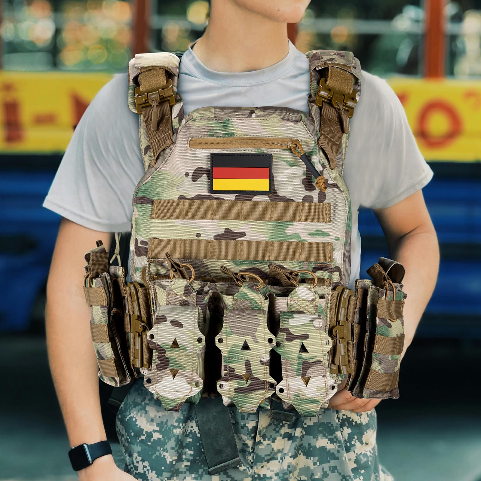 Jueachy Taktische Weste Airsoft Plattenträger: Quick Release Militär Weste Einstellbar Atmungsaktiv Beschwerte Weste für die Ausbildung - Plate Carrier Molle Schutzweste für Herren Paintball Polizei