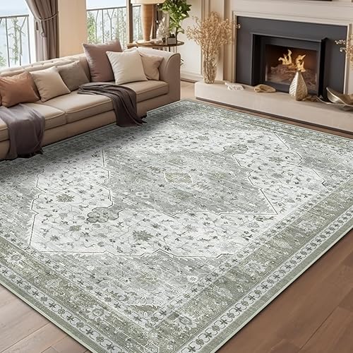 5x7 Rug for Living Room Machine Washable Rugs, Area Rug for Bedroom Carpet Non Slip Area Rug Dining Room Rug Vintage Rug Room Rugs for Bedroom Retro Rug Indoor Floor Carpet, Green