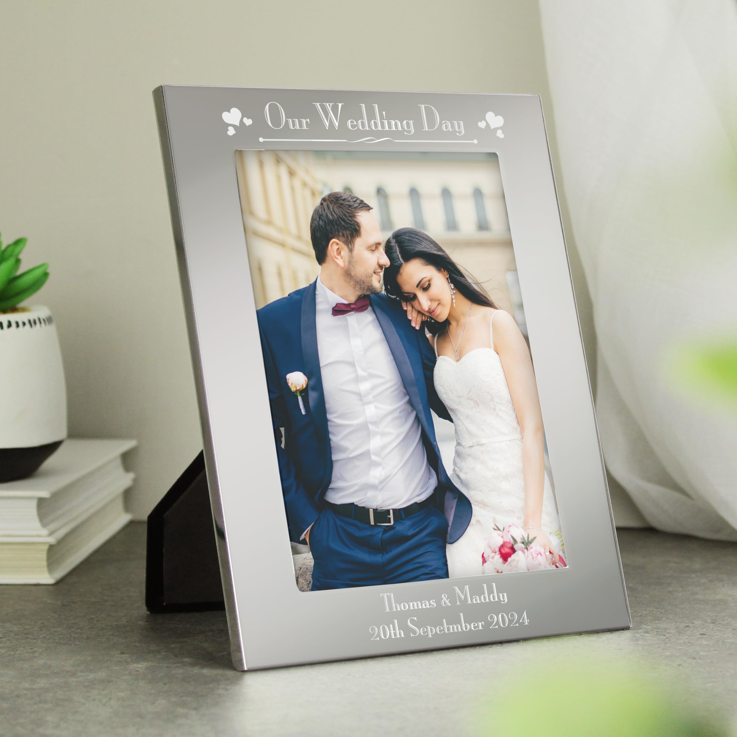 Personalised Memento Silver Custom 5X7 Decorative Our Wedding Day Photo Frame - For Weddings, Anniversary