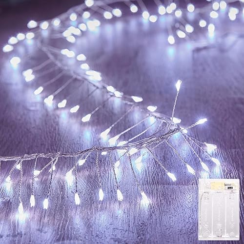 Miniatura 1 de Guirnalda de luces de 10 pies, funciona con pilas, 120 luces LED de petardo, impermeables, alambre plateado, luces de luciérnaga estrellada para