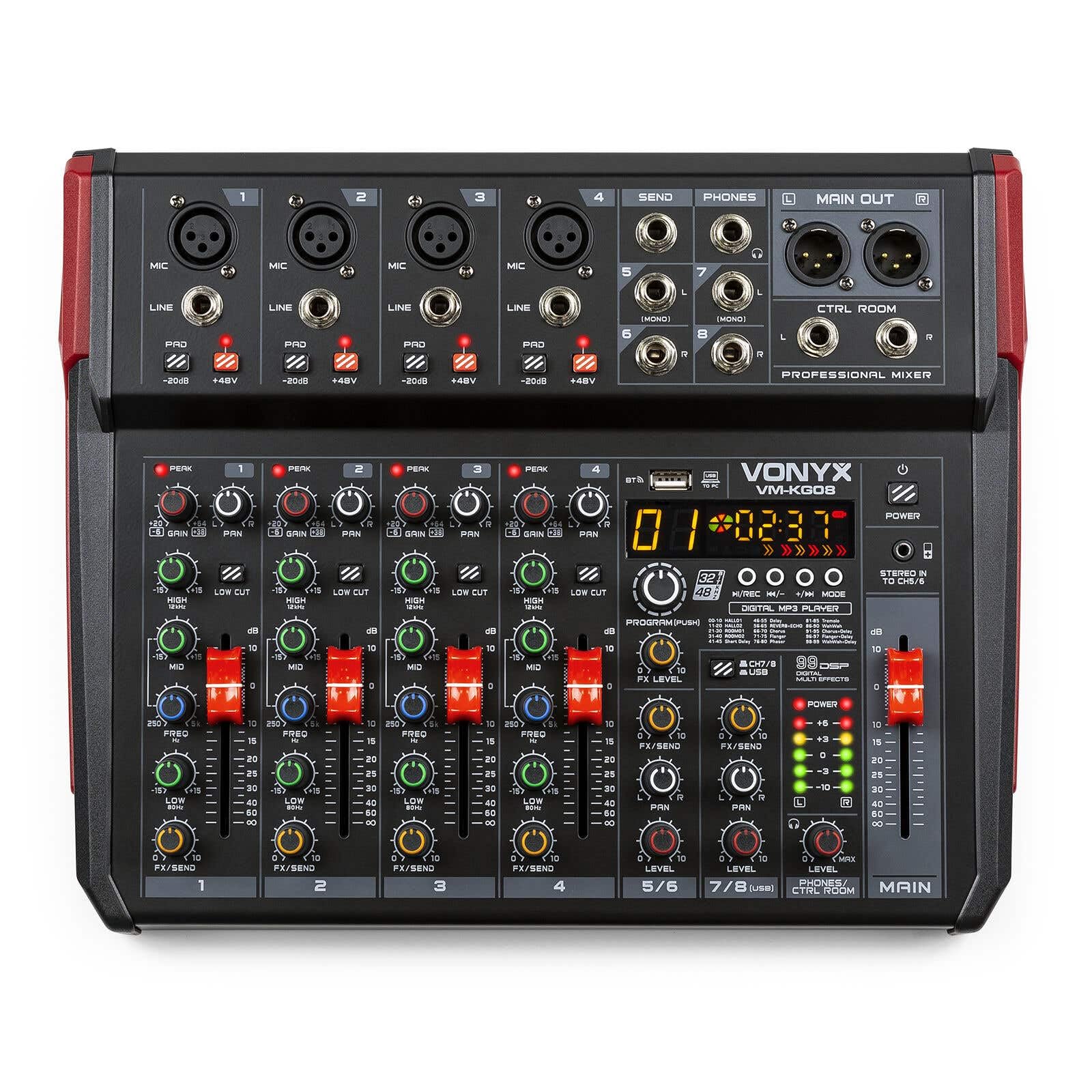 Vonyx VM-KG08-8-Kanal-Mischpult mit Bluetooth, DSP, USB-Audio-Interface, etc.