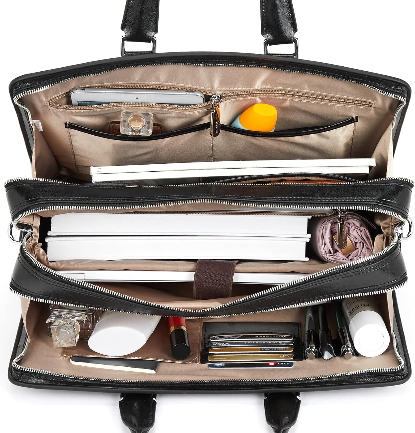 BOSTANTEN Women Genuine Leather Briefcase Tote Business Vintage Handbag 15.6" Laptop Shoulder Bag Brown | Genuine Leather, Business, Vintage, 15.6" Laptop - Image 4