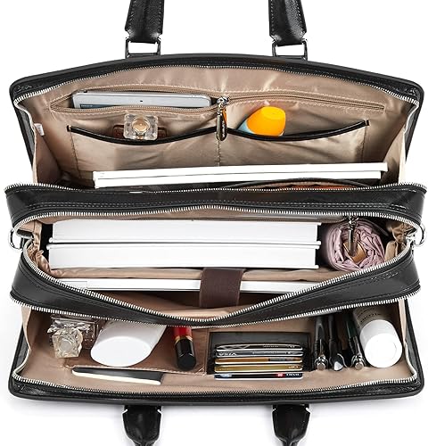 Miniatura 4 de BOSTANTEN Maletín de cuero genuino para mujer, bolso vintage de negocios de 15.6 pulgadas, bolso bandolera para laptop