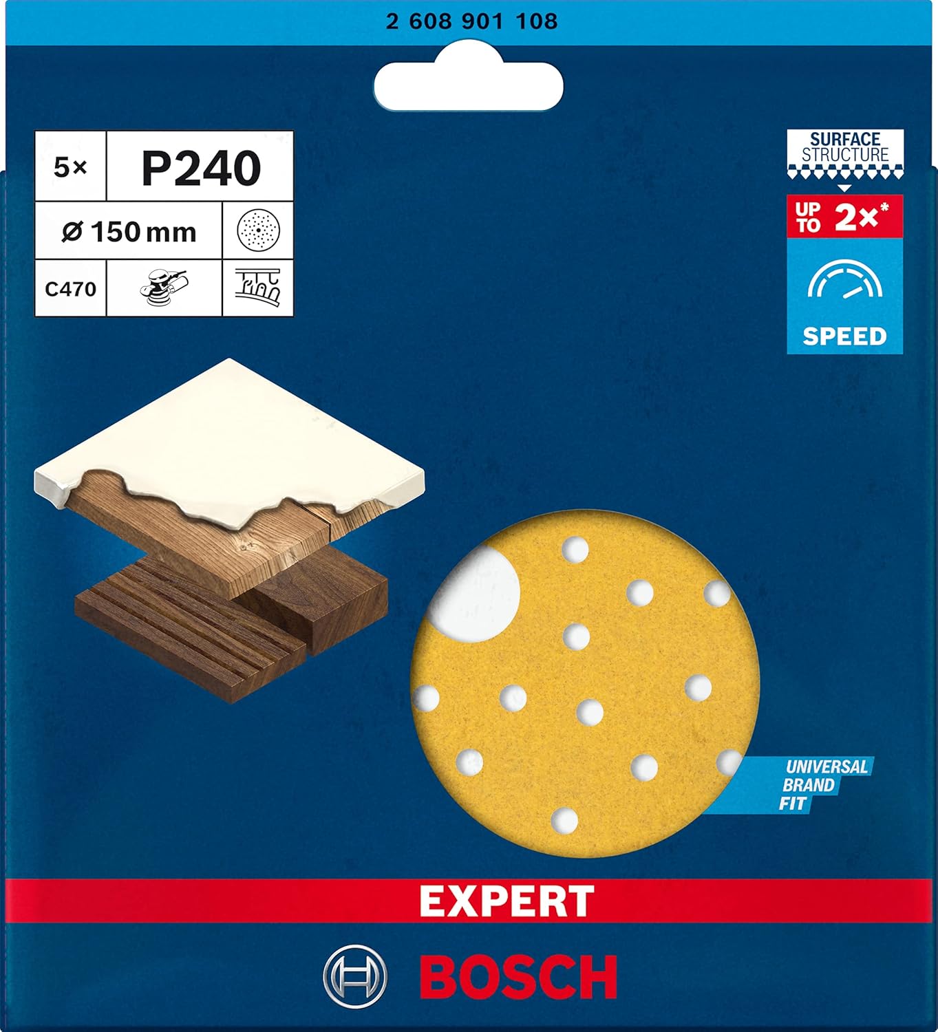Bosch Professional 5x Expert C470 Sandpaper (Ø 150 mm, Grit 240, Accessories Orbital Sander)