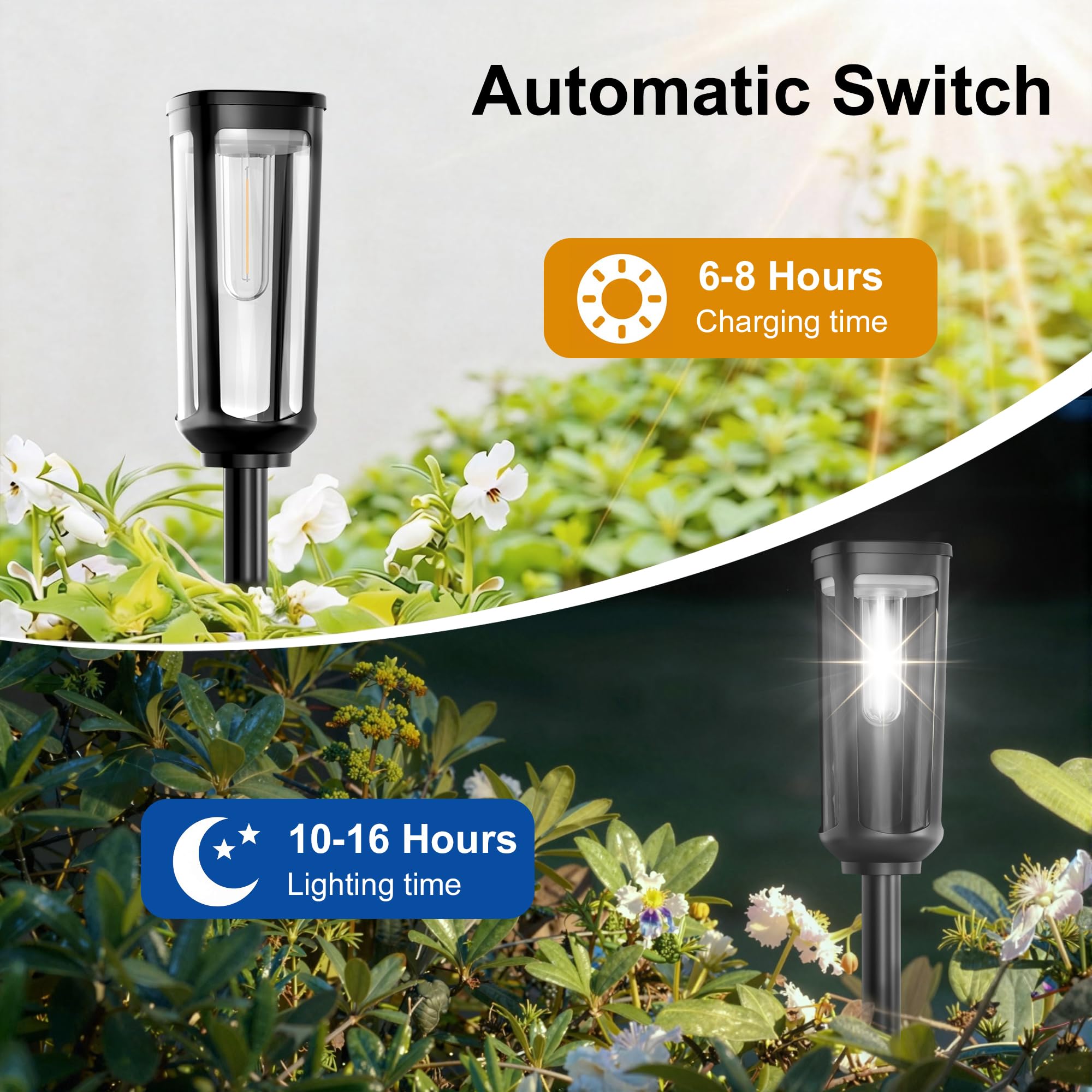 JEJOT Solar-Wegleuchten für den Außenbereich, 8 Stück, coole Gartenleuchten, solarbetrieben, wasserdicht, IP65, automatisches An-/Ausschalten, Außenlicht für Rasen, Terrasse, Gehweg, Auffahrt