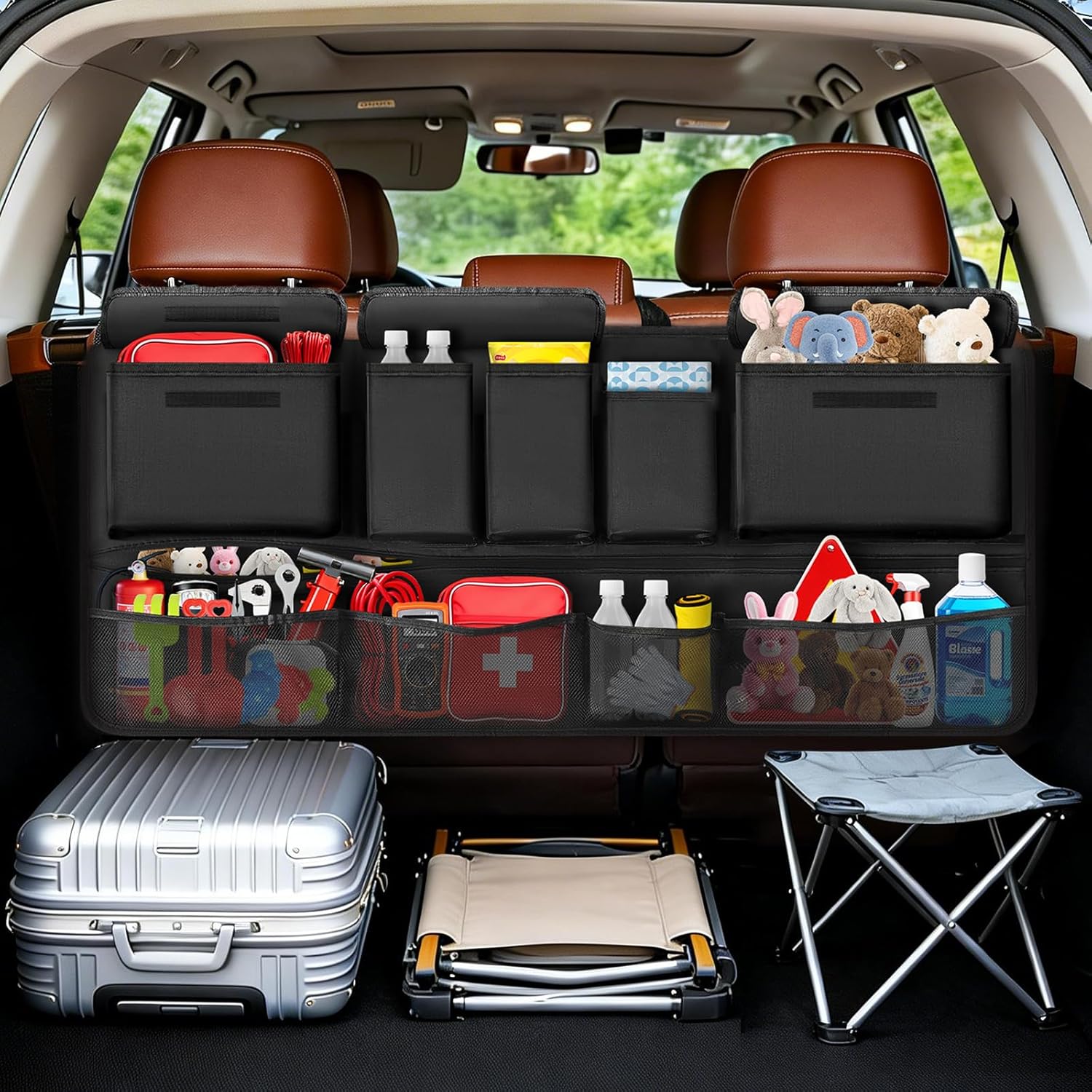 MoKo Trunk Organizer for SUV, Car Organizer with 10 Pockets Large Capacity & 3 Adjustable Straps for Easy Installation, Hanging Car Storage Universal Fit for Sedans, SUVs, MPVs, Trucks, 43.3 x 18.9in