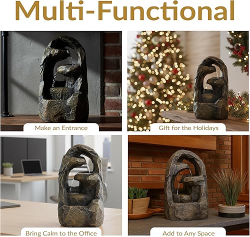 Miniatura 4 de Sunnydaze Cavernous Rock Tiers - Fuente de agua de mesa de 12 pulgadas, relajante fuente de agua de escritorio para interiores, oficina, dormitorio,