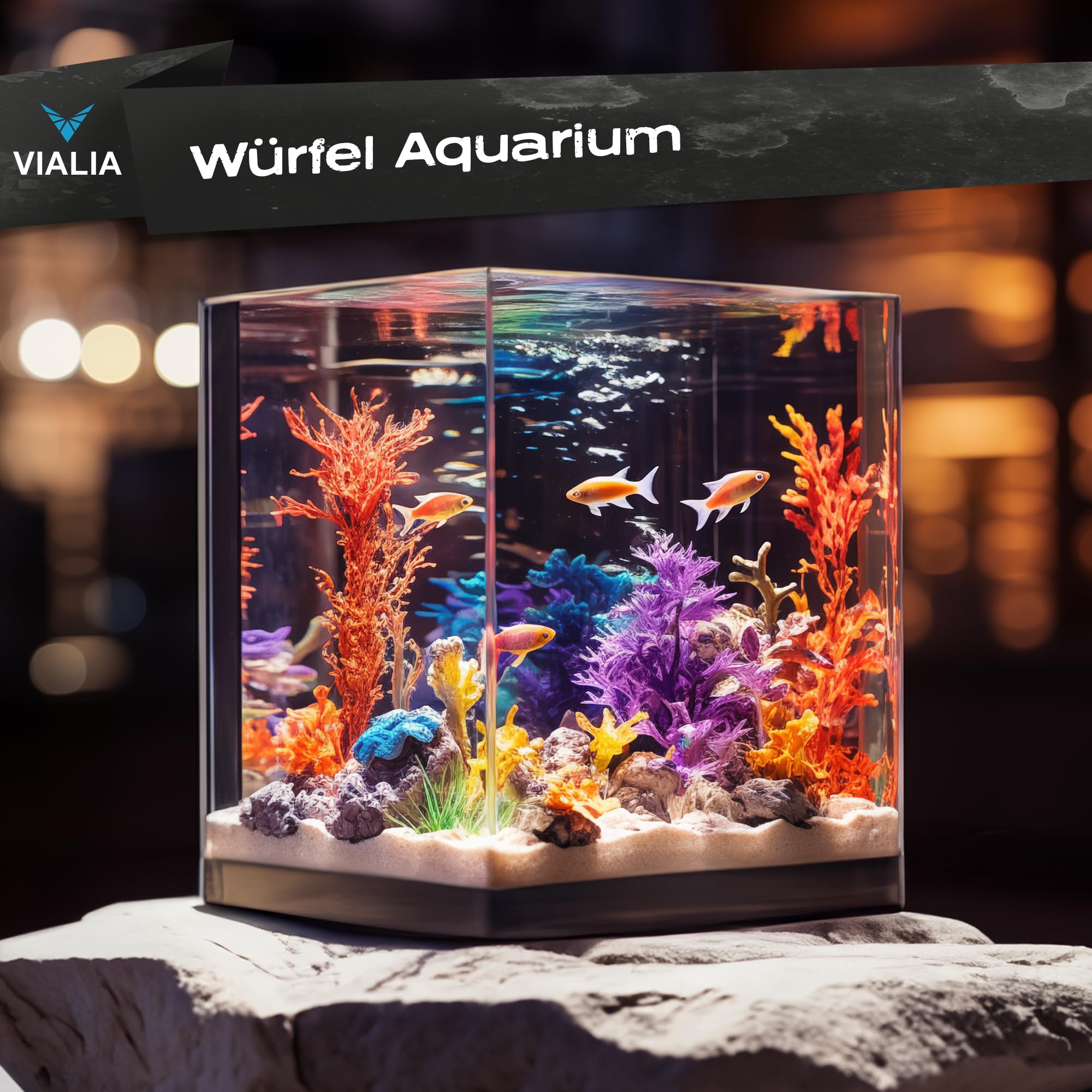 Aquarium 64L Weißglas 40x40x40 cm Glasbecken stoßfest verklebt 6mm diamantgeschliffene Kanten