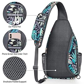 G4Free Sling Bag RFID Blocking Sling Backpack Crossbody Chest Bag Daypack for Hiking Travel(Blue Leaf)