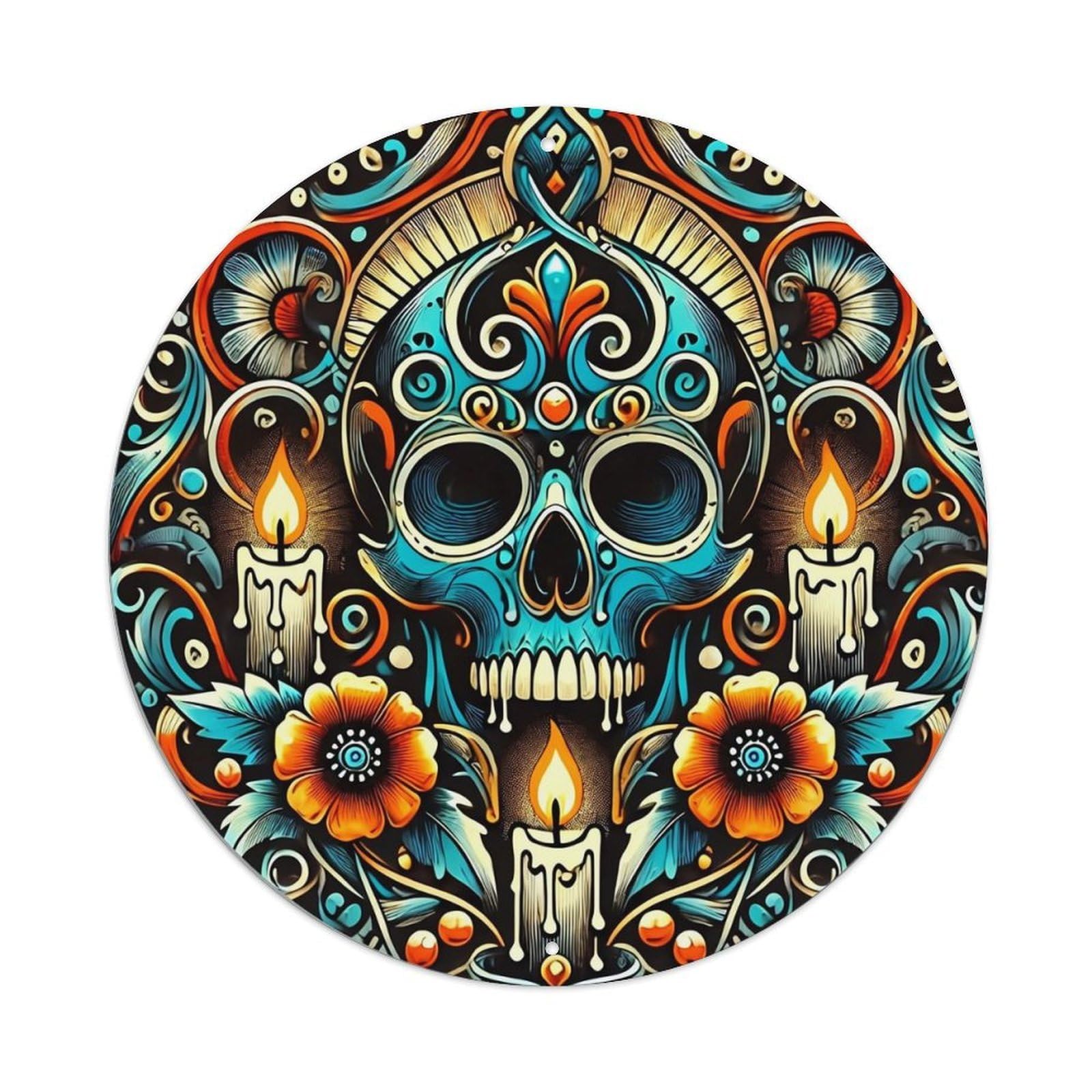 Jdyansheng Vintage Vibrant Sugar Skull Candle Floral Pattern Tin Sign Metal Poster Metal Signs For Home Man Cave Bar Cafe Kitchen Laundry Room Wall Decorations 8X8 Inches