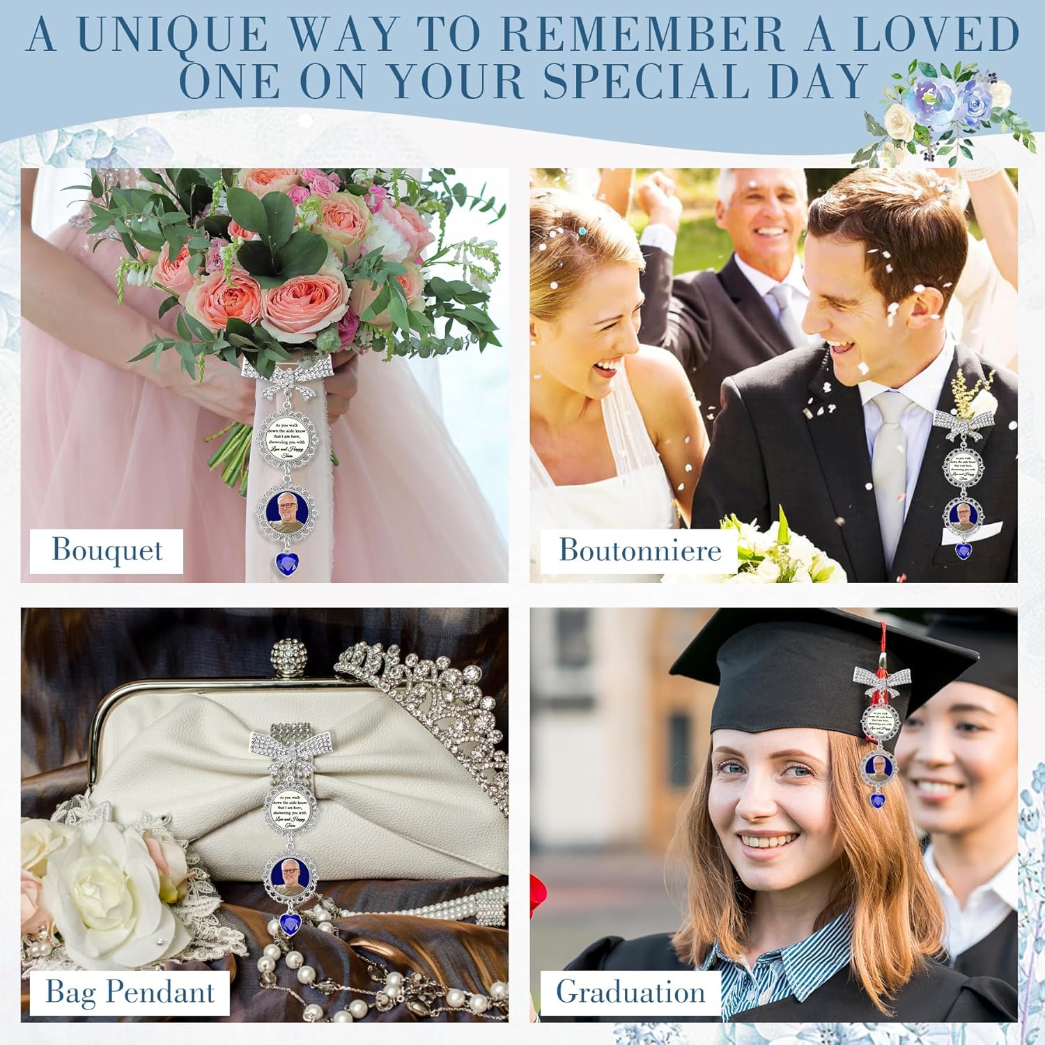 Something Blue Gift For Bride - Bouquet Charms For Wedding Memory, Bouquet Photo Charms For Wedding Memory, Something Blue For Bride, Bride Gifts, Bridal Bouquet Charm, Custom Pin, Wedding Gifts - Image 6