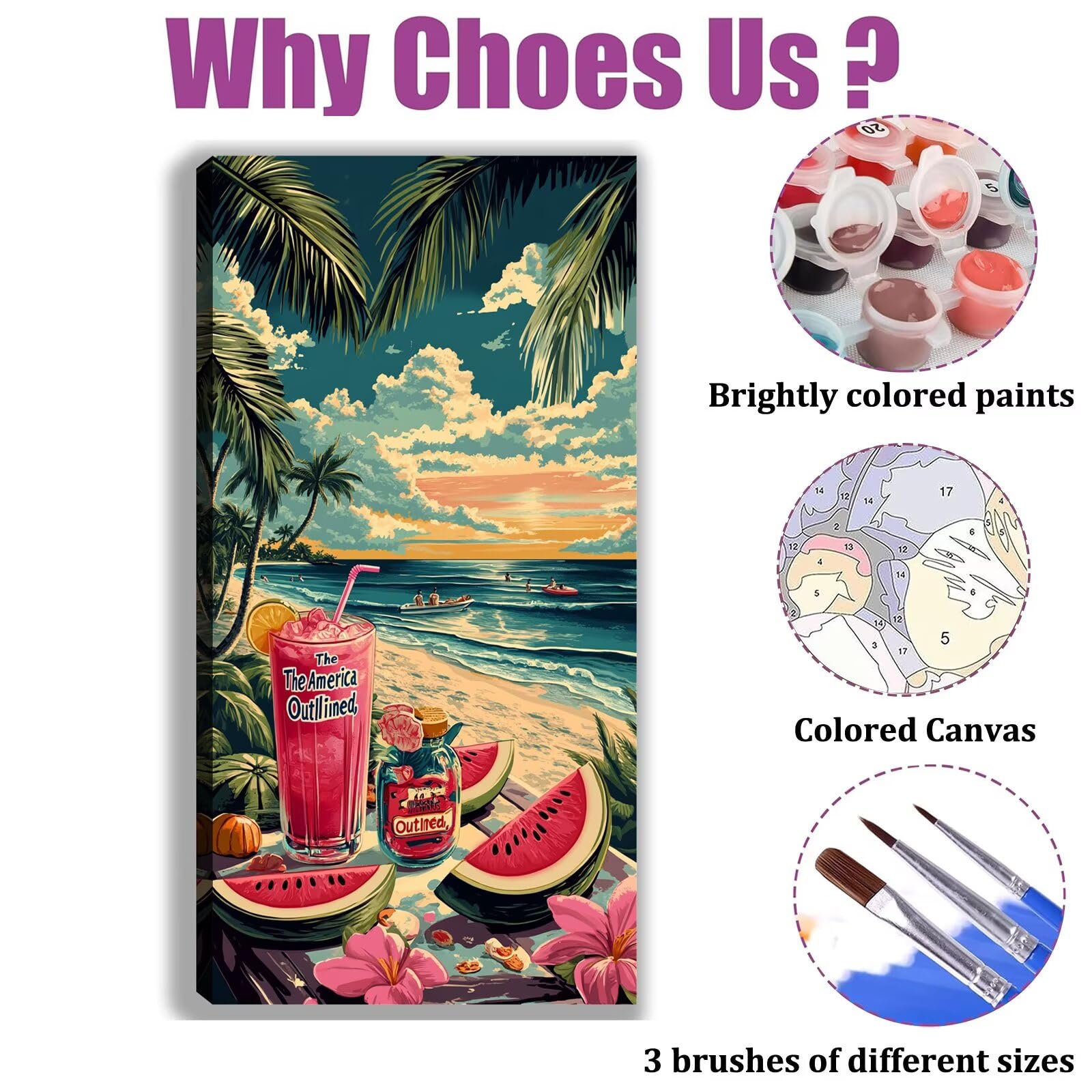 Malen nach Zahlen Erwachsene Großes Format 60x120cm, Sommer Panorama DIY Malset Komplettset auf Leinwand, Ohne Rahmen Acryl Ölgemälde Malen nach Zahlen Wassermelone, Geschenk für Frauen,w-1032k