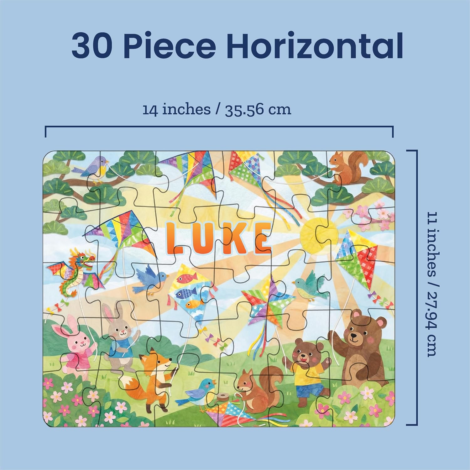 Personalized Puzzle, Spring Flying Kites | 30 Piece, Custom Jigsaw Puzzle for Kids (Horizontal/Landscape) | 14" x 11" | I See Me!