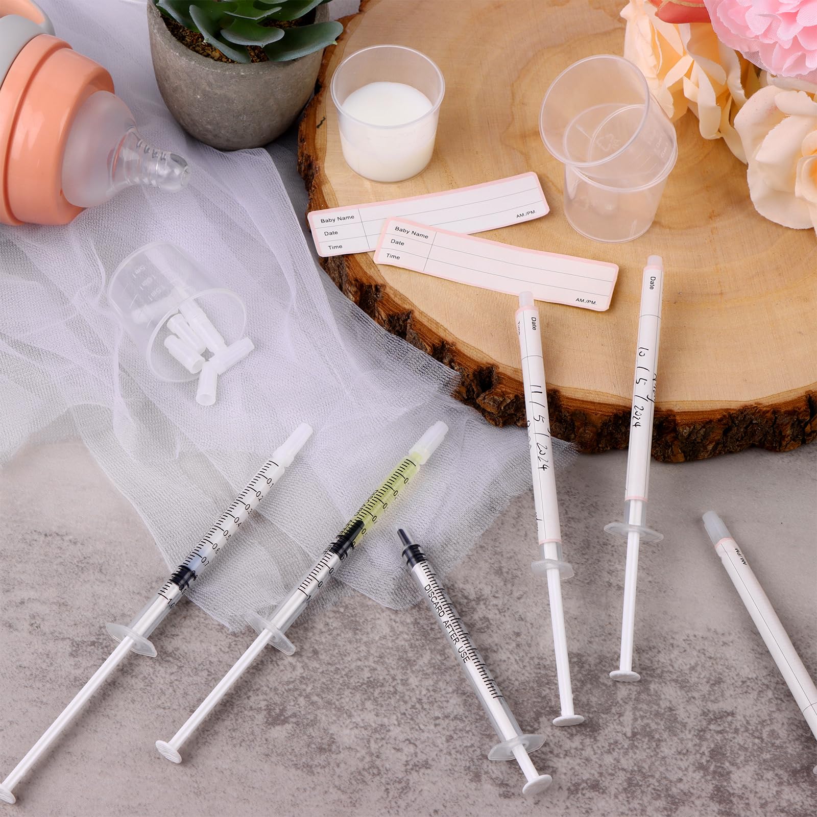 Kit de collecte de colostrum Haishell, 50 seringues en plastique de 1 ml avec bouchon, 4 gobelets doseurs, 54 autocollants, kit de collecte de lait maternel pour l'allaitement