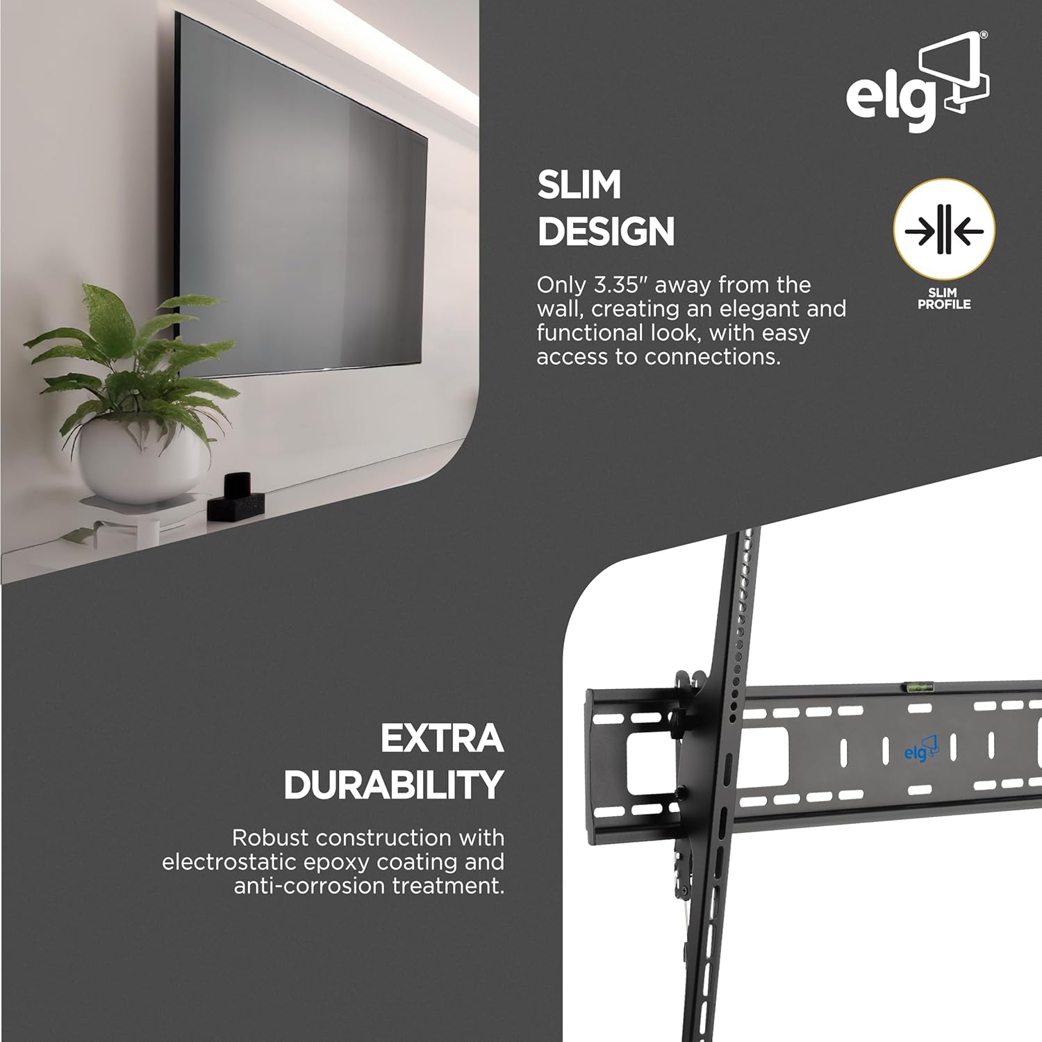 Tilting TV Wall Mount for 55-100 Inch TVs, Heavy Duty Slim Profile Design, Universal VESA 100x100 to 900x600, Supports up to 165 lbs, Easy 3-Step Installation with Bubble Level – ELG A03V8XL