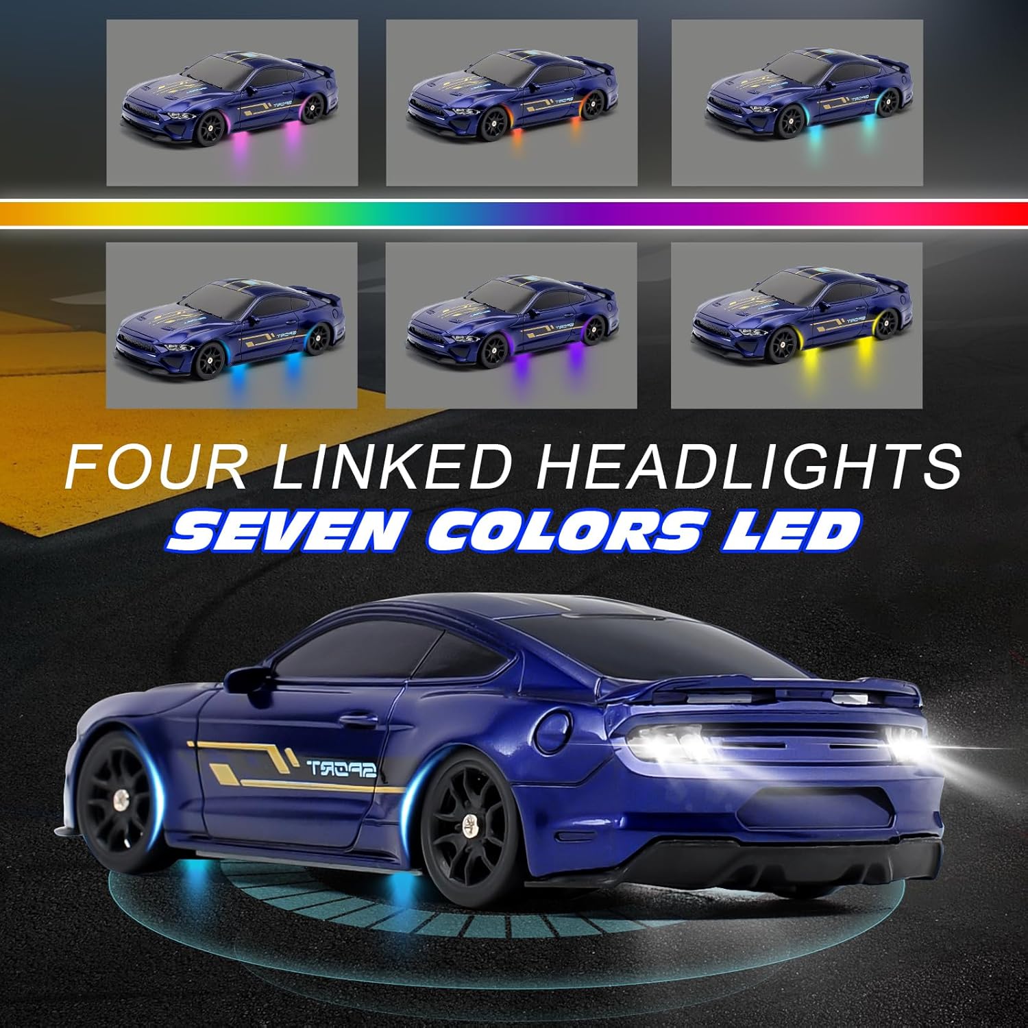 1:43 Scale Mini Racing Drift Car Model，2.4GHz Remote Control Car, 4WD High Speed Race with Lights,Racing Tires,RC Toys Hobbyist Gift for Adults, Kids, Boys, Girls (Blue)
