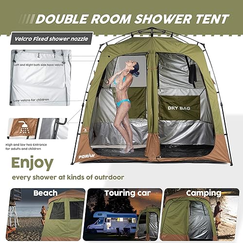 Miniatura 2 de Camping Shower Tent Deluxe Changing Room Easy Set Up Privacy Shelter,Large Toilet Tent with Floor Drain Design for Beach, Camping,Hiking with Stakes