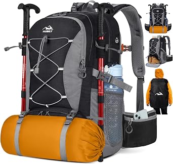 NUBILY Hiking Backpack 50L Waterproof Camping Backpack with Large Shoes Compartment and Wet Pocket Rucksack for Men Women Camping Backpack Lightweight Travel Backpack for Outdoor Sports