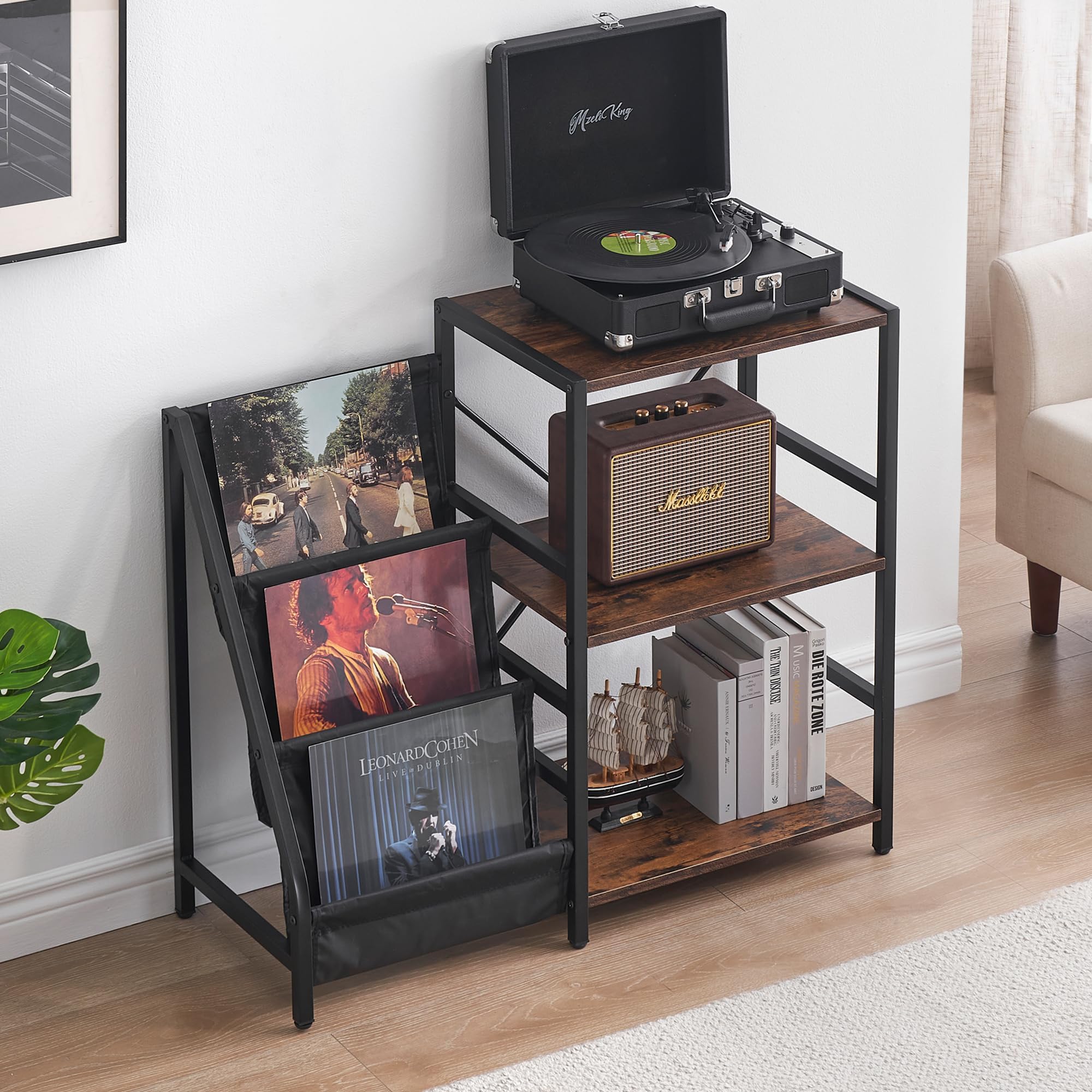 SHOCOKO Vinyl Record Player Stand, Turntable Stand with Vinyl Storage Record Up to 200 Albums, 3-Tier Record Player Table for Rec Room Home Studio, Vinyl Record Display Holder for Living Room