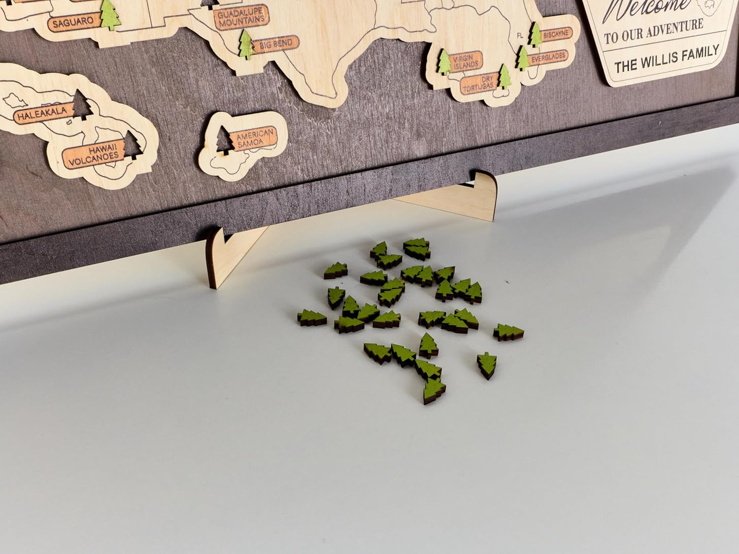 US Wooden National Parks Travel Map With Trees To Record Park Visits (Coffee, Size XL: 27 x 17 inch)