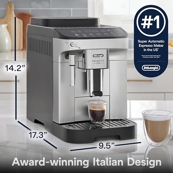 De'Longhi Magnifica Evo Automatic Espresso & Coffee Machine with Manual Milk Frother, Built-in Grinder & Auto-Clean Function - For Latte, Cappuccino, Americano, Iced Coffee, ECAM29043SB