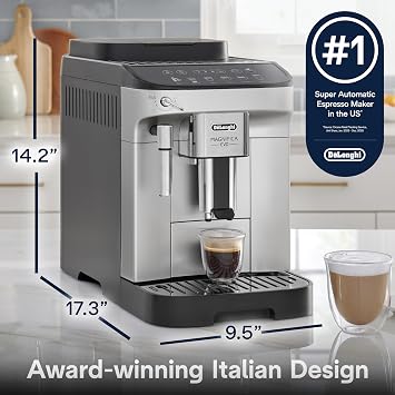 De'Longhi Magnifica Evo Automatic Espresso & Coffee Machine with Manual Milk Frother, Built-in Grinder & Auto-Clean Function - For Latte, Cappuccino, Americano, Iced Coffee, ECAM29043SB