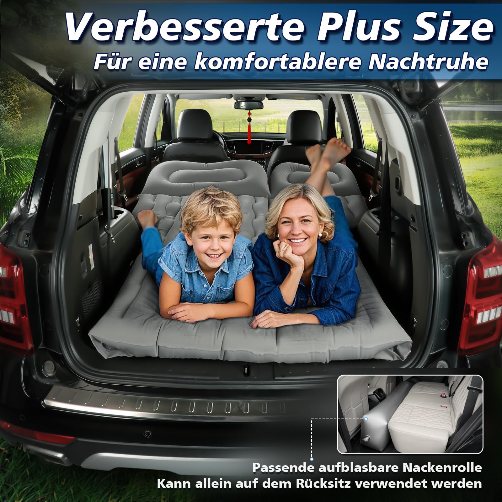 FORMIZON SUV Aufblasbare Matratze, 180 * 140cm Auto Luftmatratze, Aufblasbare Matratze Kofferraum mit Luftpumpe und 2 Kissen, Tragbare Doppelseitige Dickere Auto Bett für Reisen Camping Outdoor