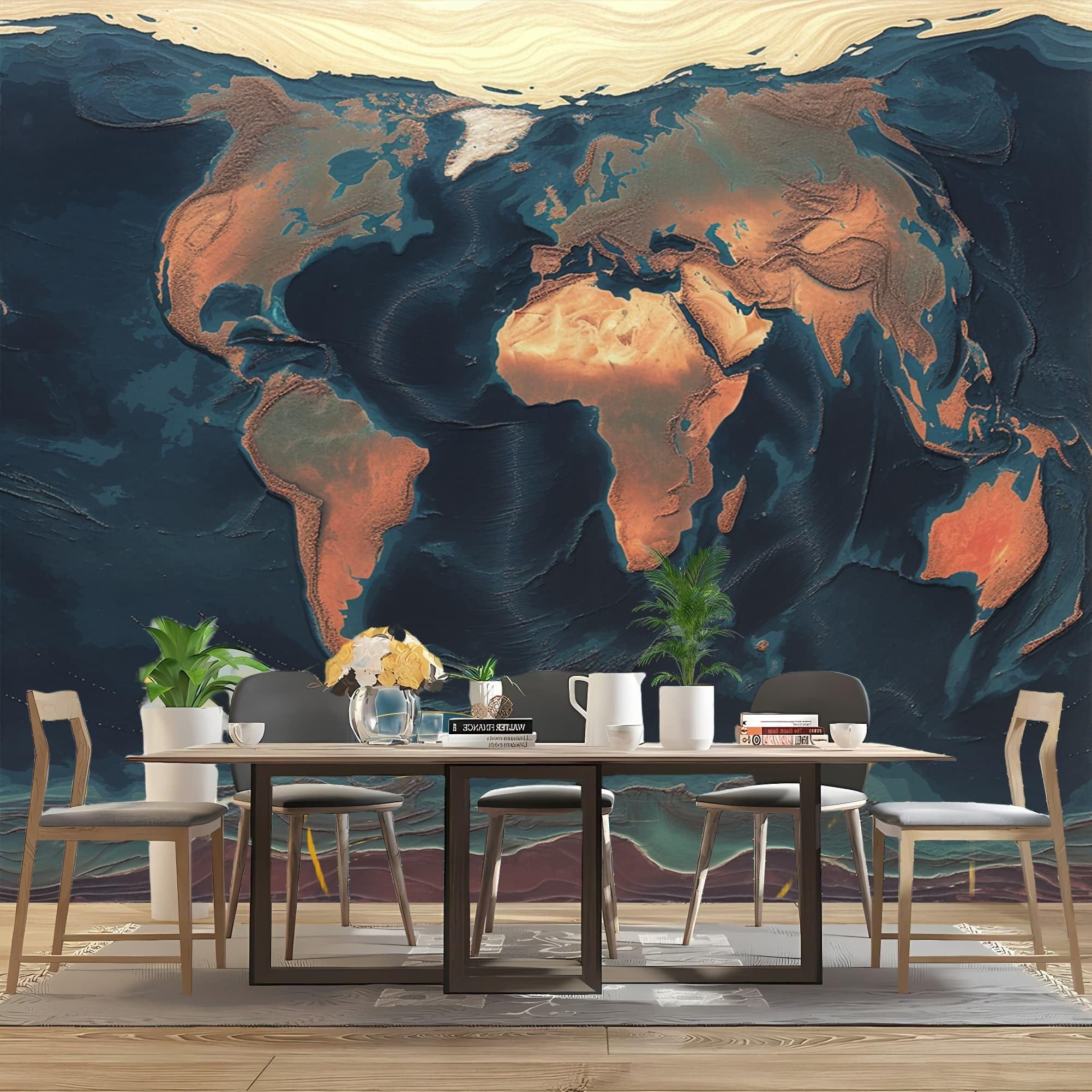 Générique Naklejka ścienna 3D panoramiczna tapeta mapa świata obrać i wklej fresk ścienny 350 x 256 cm niebieska kreatywna fototapeta dzieci DIY wnętrze salonu przedszkole biuro
