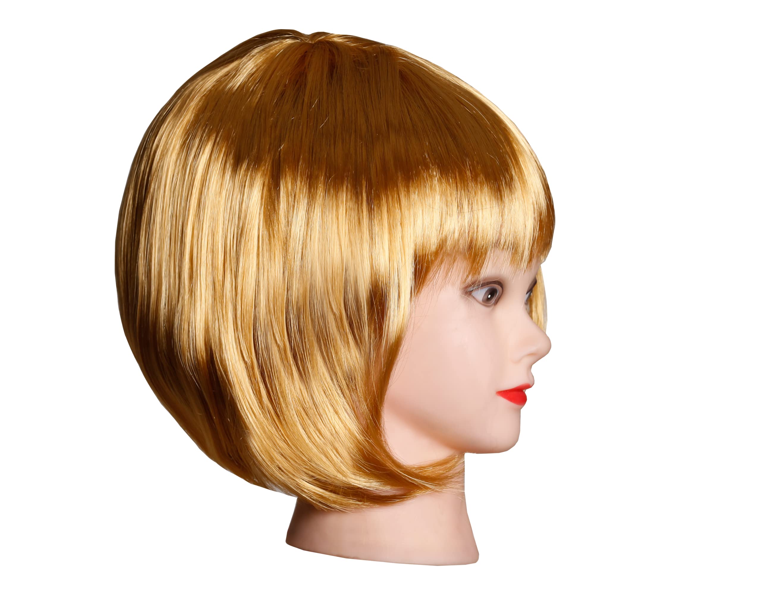 Gold Bob Wig with Fringes - Short Synthetic Wig for Women Costume, Cosplay, Halloween, Party, Fancy Dress, Carnival, Stage Performance - Image 4
