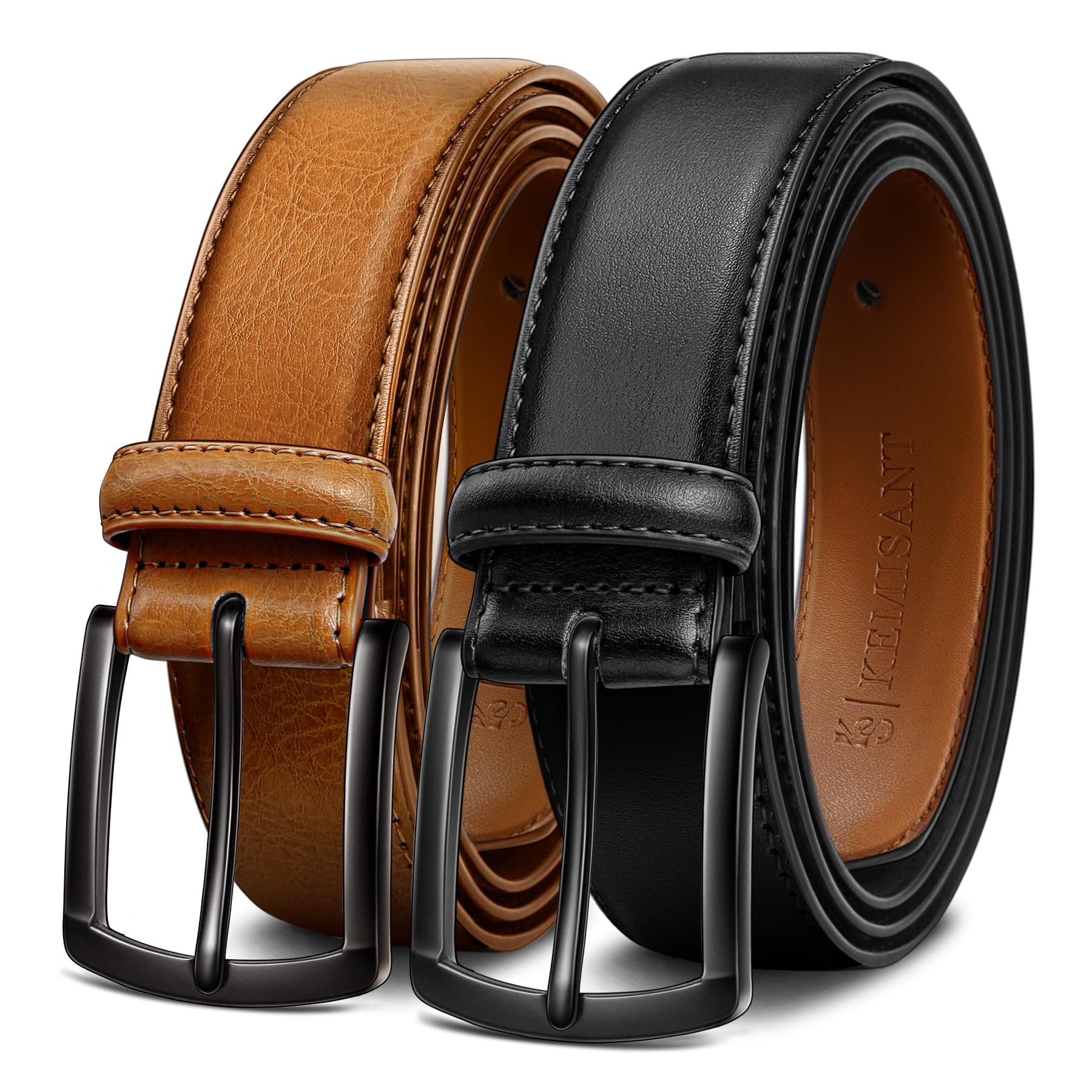 KEMISANT Gürtel Herren 2er, Ledergürtel Herren-gürtel für Jeans,34mm Breit Gürtel,Größe Fest