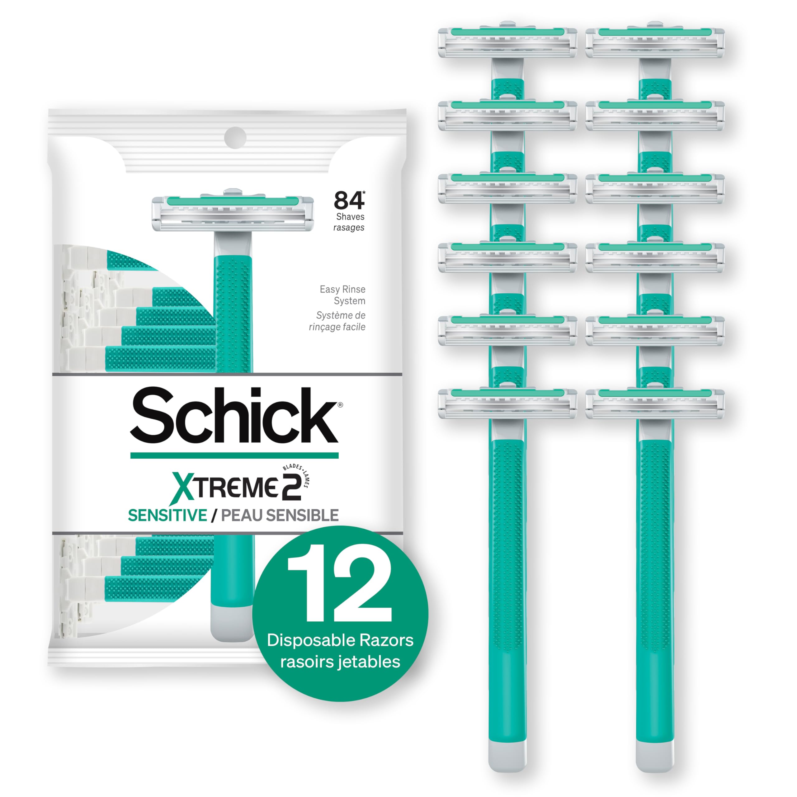 QIC Schick Xtreme Lot de 12 rasoirs jetables pour homme 2 lames peaux sensibles