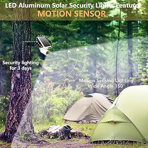 Miniatura 7 de Luces solares de camping con sensor de movimiento al aire libre de 2 luces de aluminio de 9 W, 1400 lúmenes (130 W equi.) LED de seguridad para