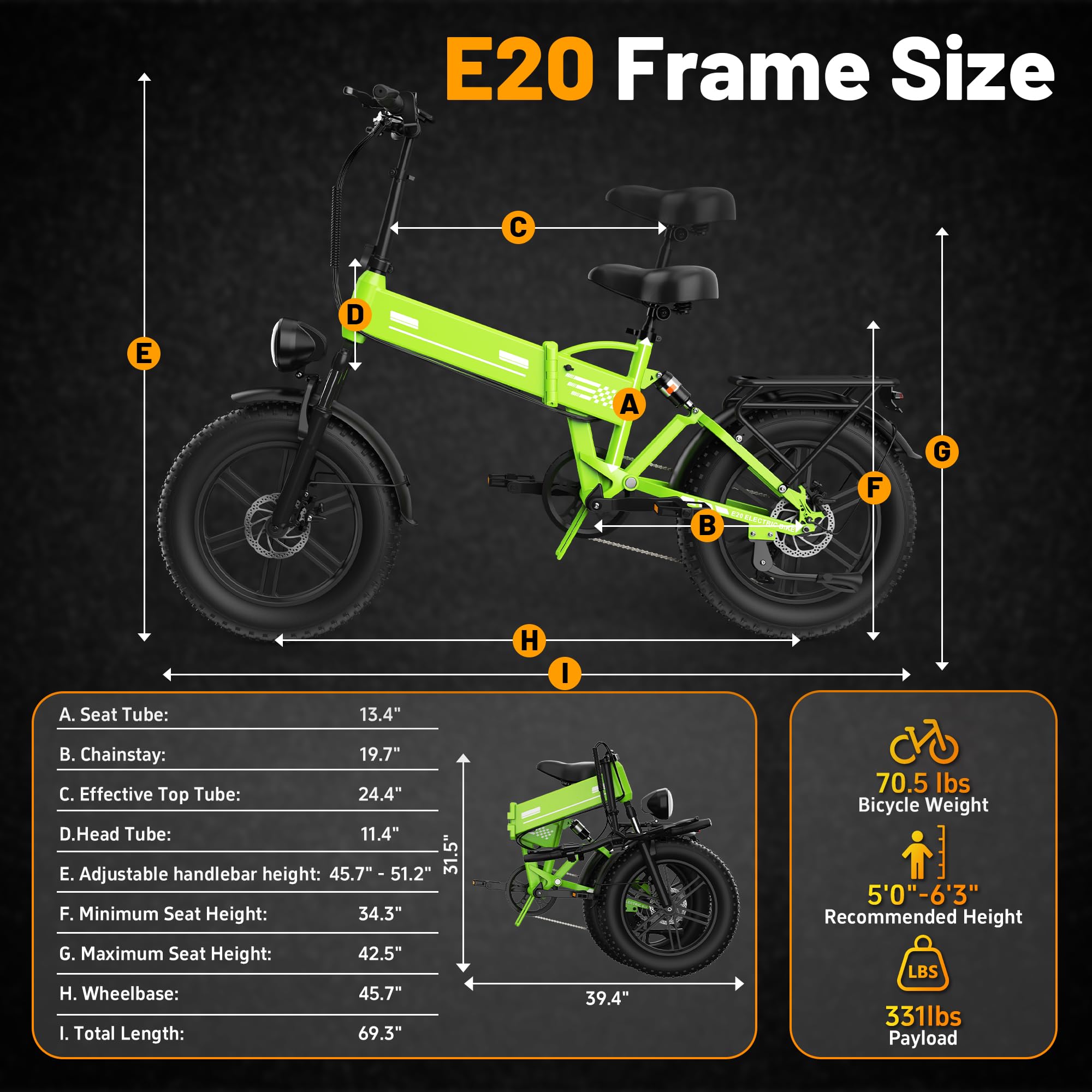EGGKING Bicicletta Elettrica a Pedalata Assistita 20" x 4.0 Fat Tire, Doppia Sospensione, 7 Velocità, Batteria Rimovibile 48V, Display LCD