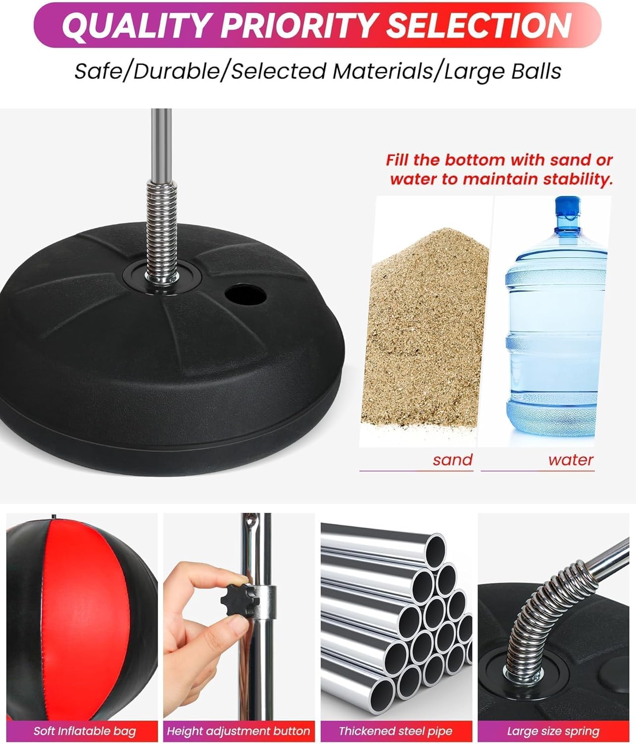 Reflex Bag,Stand Punching Bag with Gloves, 59IN Boxing Bag for Adults and Teens, Great for Gifts MMA Training(Black Red) - Image 5