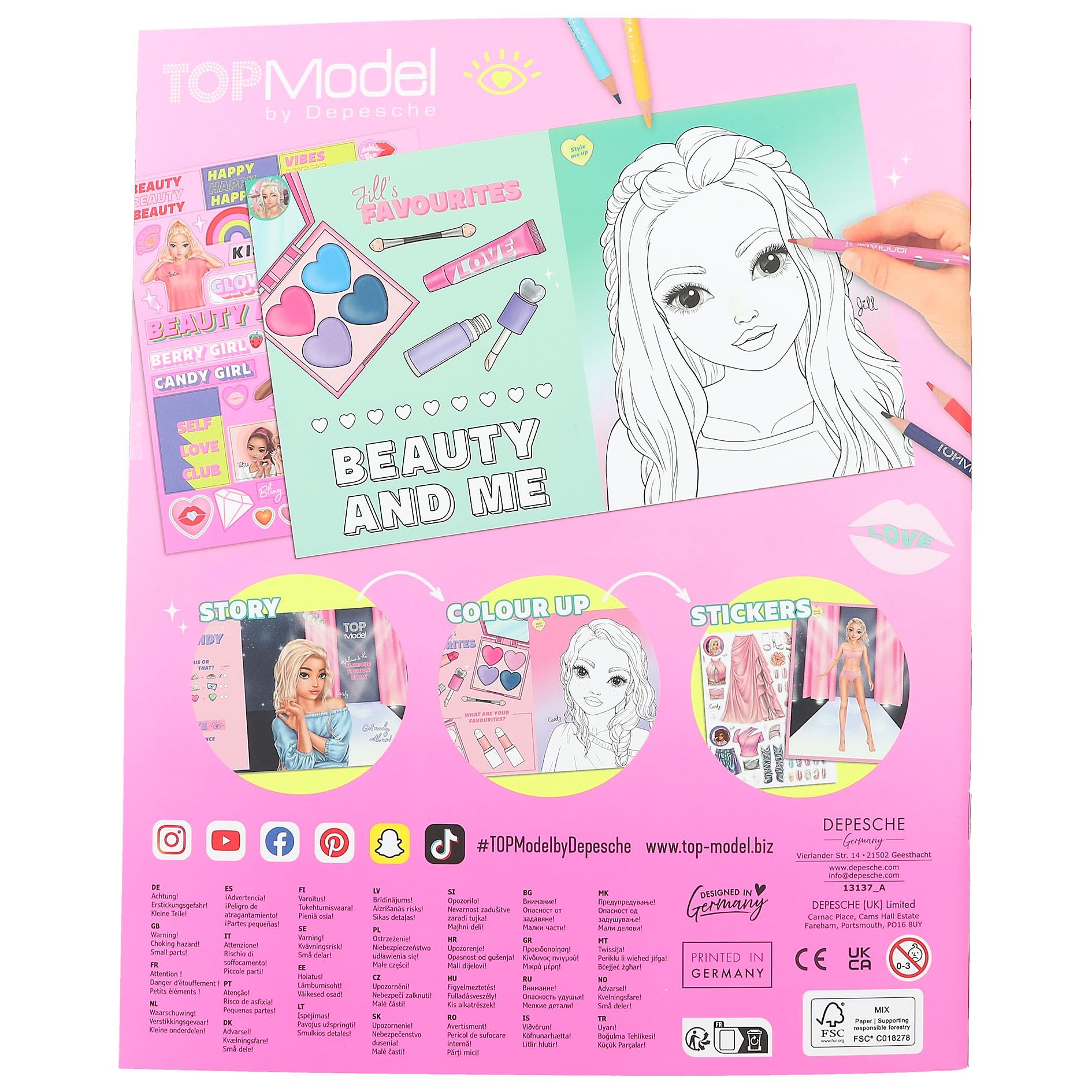 Depesche TOPModel Beauty Fun 13137 Colouring Book with 36 Pages for Designing Model Motifs Includes 3 Double-Sided Stickers - Image 4