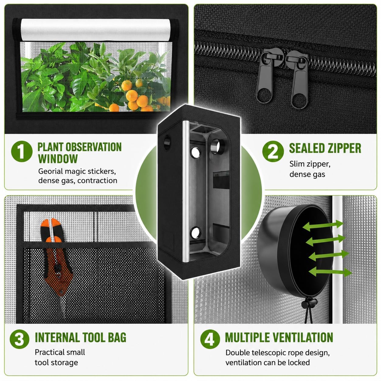 Kit de tienda de cultivo de 15.7 x 15.7 x 47.2 pulgadas, luz LED de