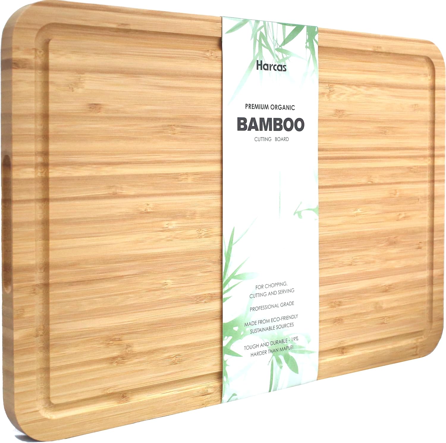 Premium Organic Bamboo Wooden Chopping Board by Harcas. Large Size Cutting Board 44cm x 30cm x 2cm. Best for Meat, Vegetables, Tapas and Cheese. Professional Grade for Durability. Drip Groove