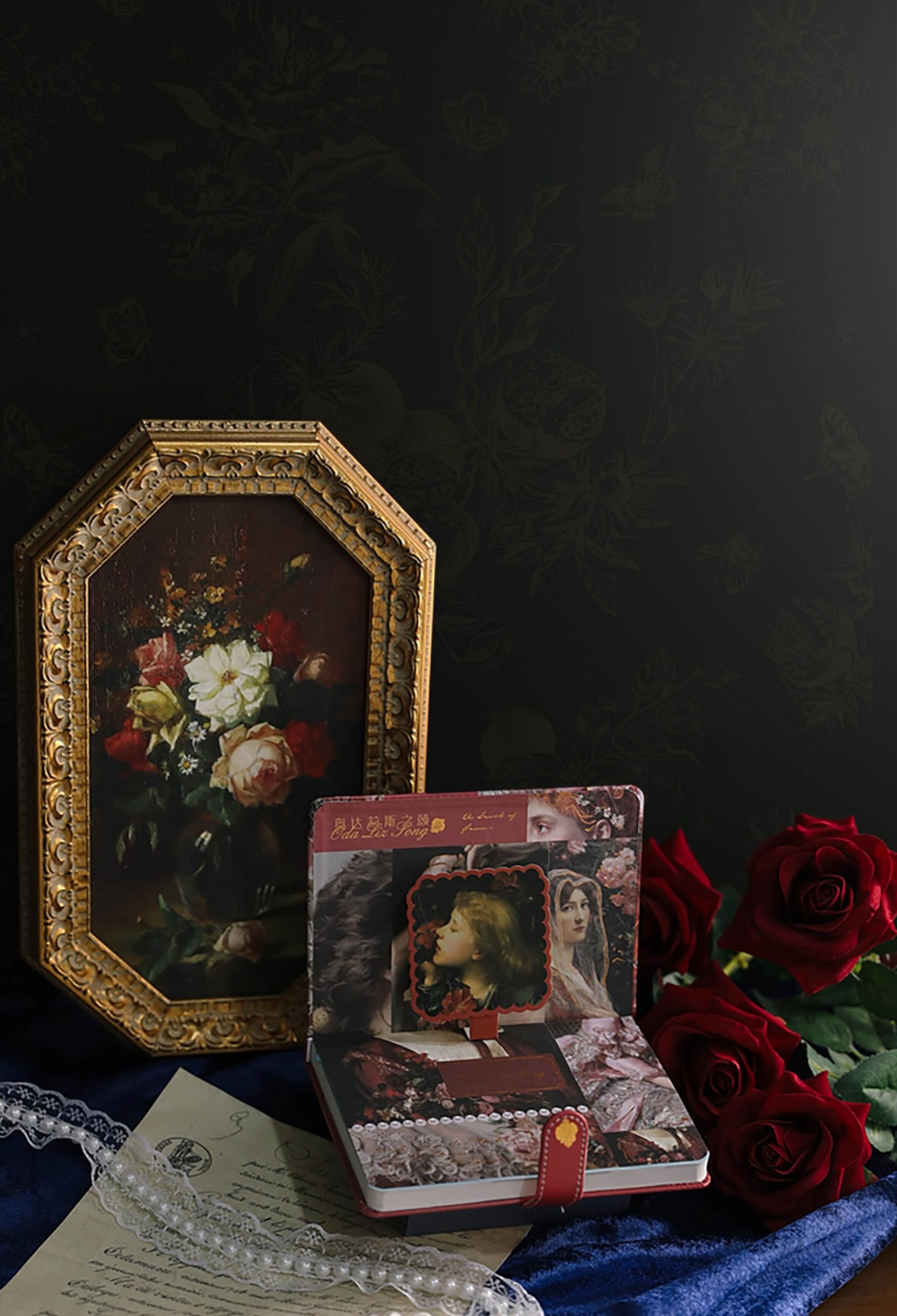 Dimoon 393"x17.3" Floral Peel and Stick Wallpaper Black Golden Contact Paper Butterfly Thicken Waterproof Leaf Vintage Self Adhesive Pomegranate Wallpaper Removable Shelf Liner Decal Vinyl Roll