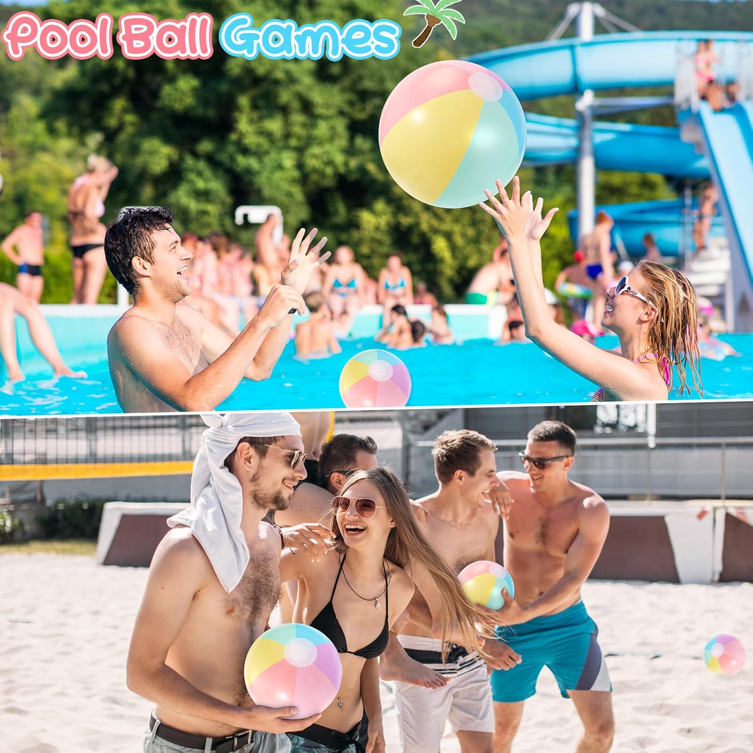 24 Pcs Inflatable Pastel Beach Balls Bulk for Kids Jumbo Big Macaron Beach Balls for Adults Summer Swimming Pool Water Games Party Favor(16,12,8 Inch)