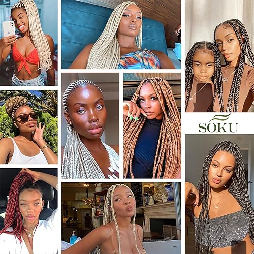 Miniatura 7 de SOKU Extensiones de cabello trenzado preestirado rubio platino de 24 pulgadas, 4 paquetes de trenzas de ganchillo sintéticas 613 sin nudos naturales