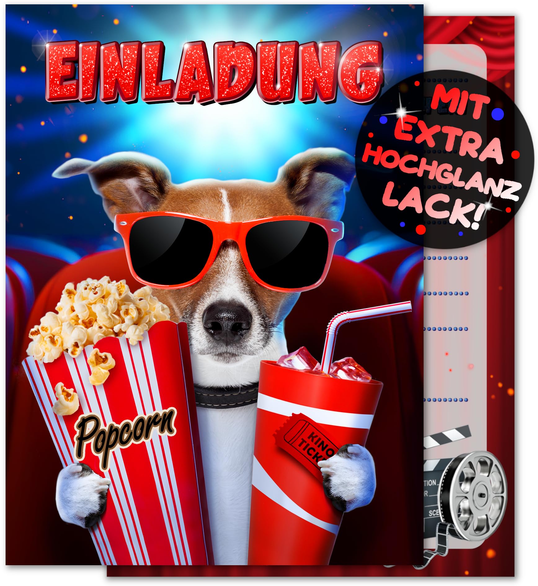 10 Einladungskarten Kindergeburtstag – Kino Katze Motiv, A6 (10,5x14,8 Cm), UV-Lack Veredelt, Mit Ausfüllfeldern – Made In Germany, Auch Als 6/8/12er Set