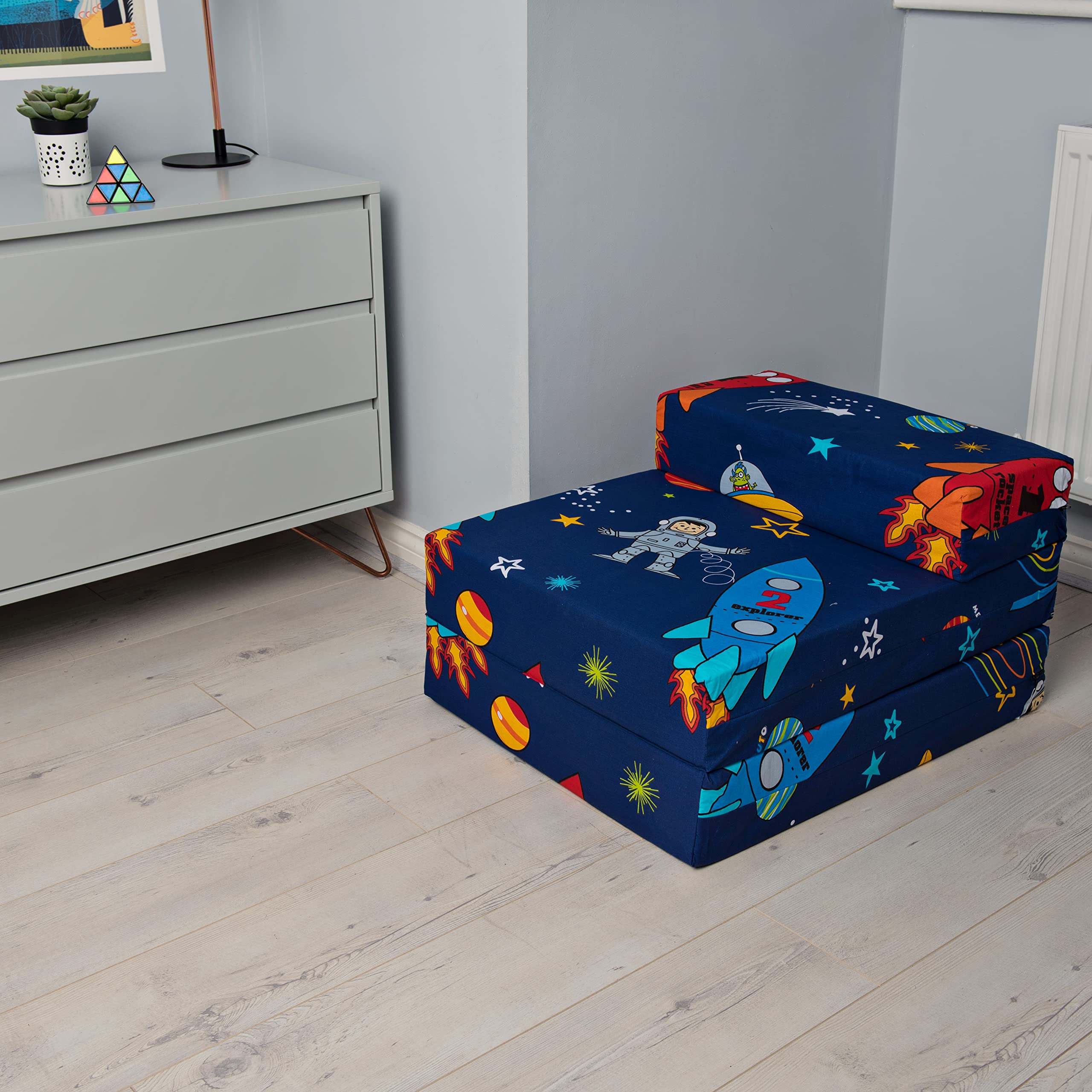 Ready Steady Bed Colchon Plegable para Niños | Silla Plegable Individual para Niños | Ideal para Sala de Estar Dormitorio Sala de Juegos | Puff Cama Plegable - Ligero y Cómodo (Space Boy)