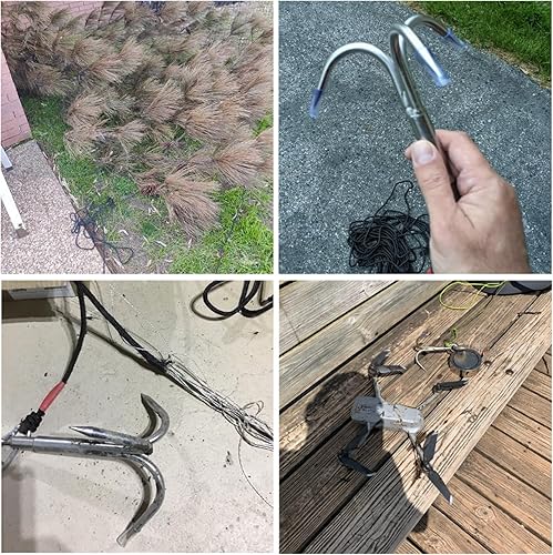 Miniatura 5 de Gancho de agarre, mosquetón de anclaje para escalada con ganchos de acero inoxidable de 3 garras para recuperación de anclaje, senderismo al aire