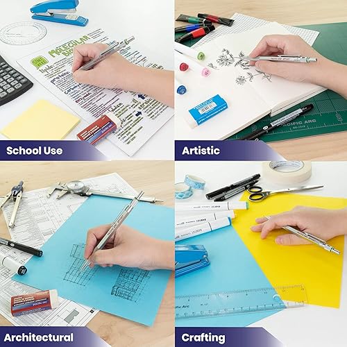 Miniatura 5 de Pacific Arc Chromagraph - Portaminas de metal, 0.028 in, barril plateado, con grado de lápiz ajustable integrado, soporte para lápiz para dibujar,