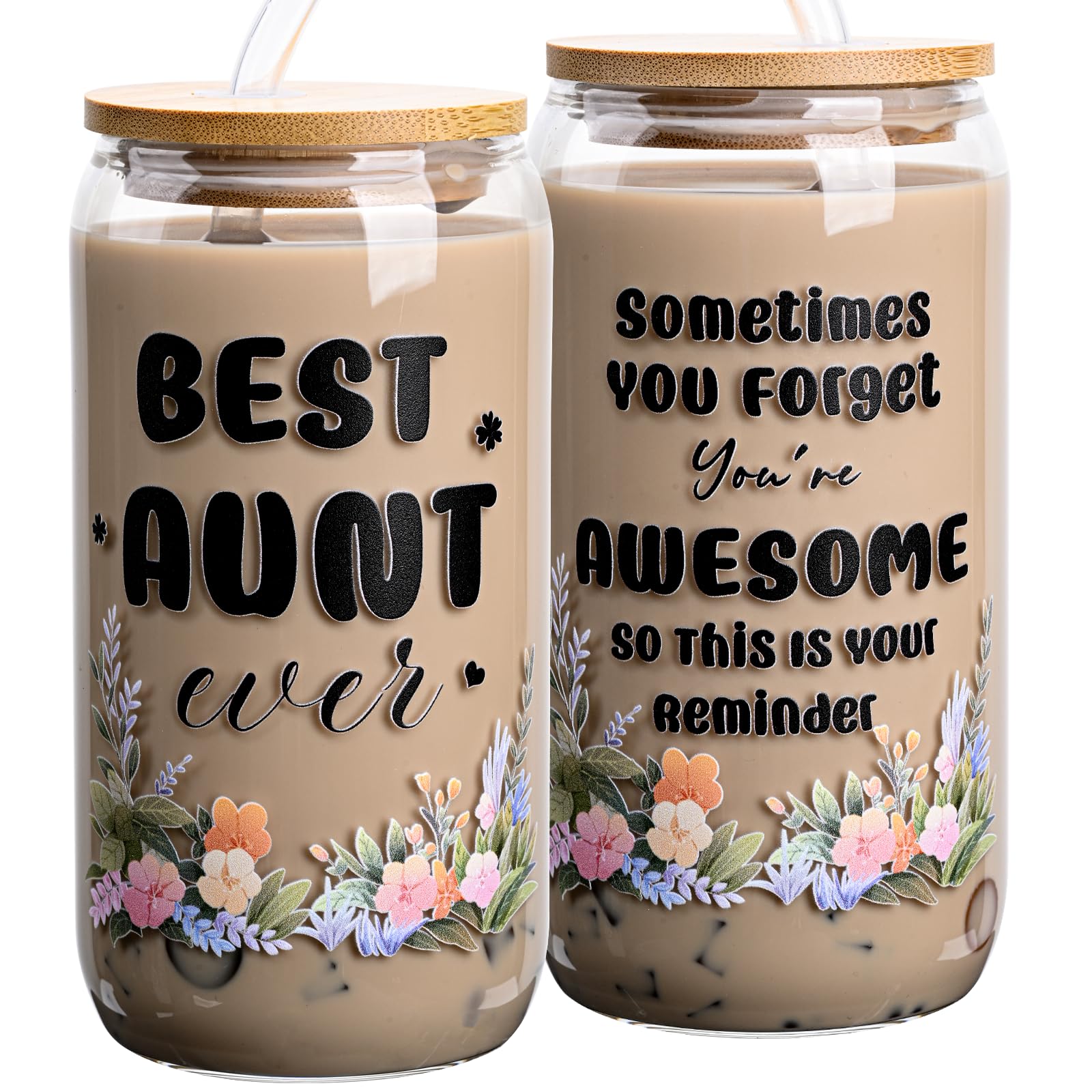 Gifts for Aunt Mothers Day Birthday Christmas gifts for aunt from Niece Nephew Unique Gift Ideas for Auntie Aunty Gift for New Aunts Announcement Coffee Glass Cup Mug Jar 16 Oz