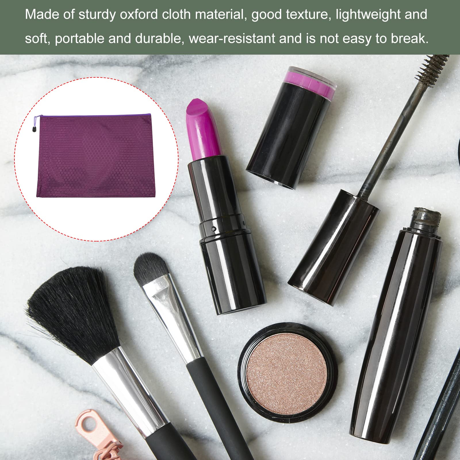 YOKIVE 2 Pack Waterproof Zipper Bags, Pencil Case Travel Storage Bag Makeup Supply Files Organizer Pouch, Great for Office(Purple, B4) - Image 4