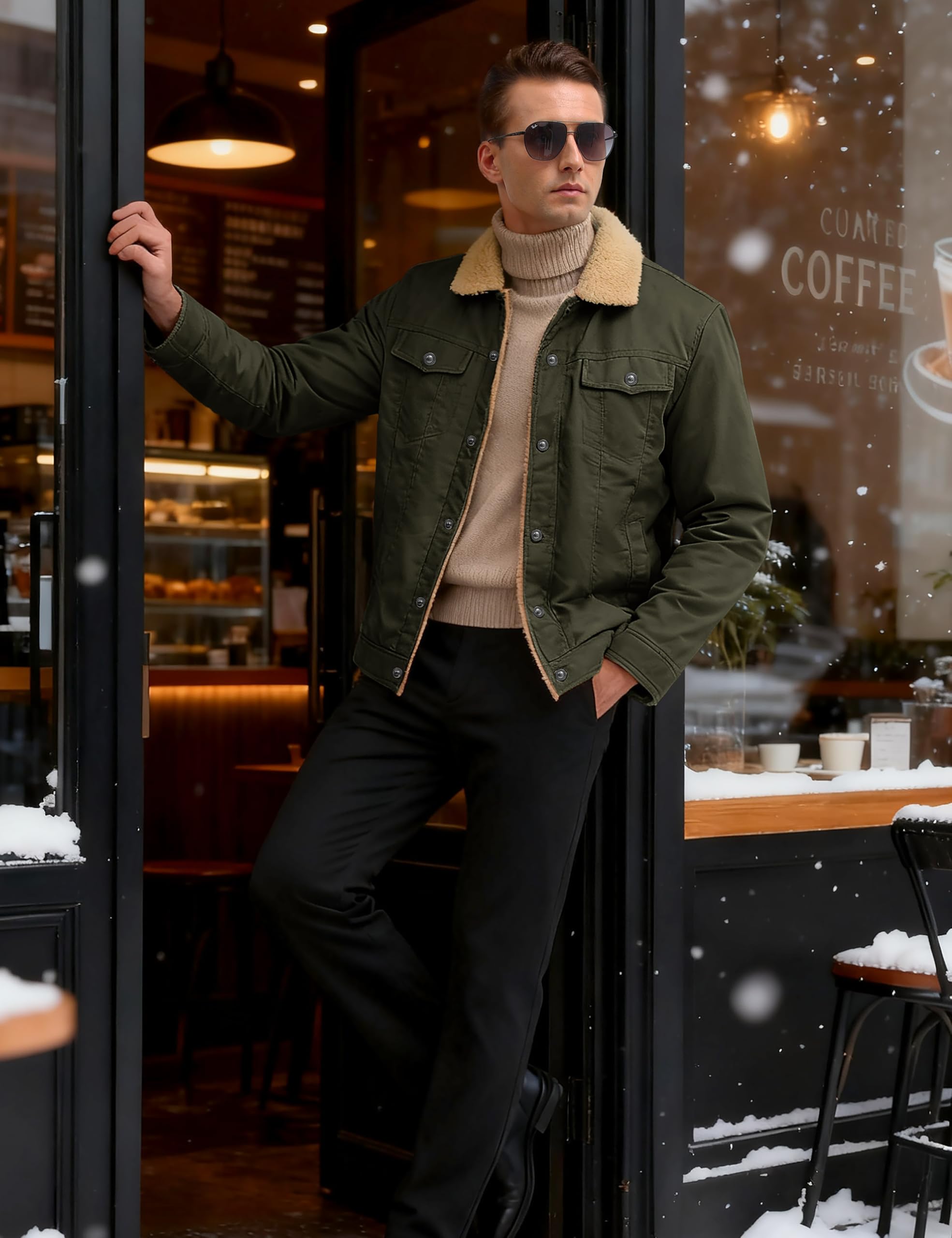 TACVASEN Übergangsjacke Herren Winterjacke Gefüttert Baumwolle Jeansjacke