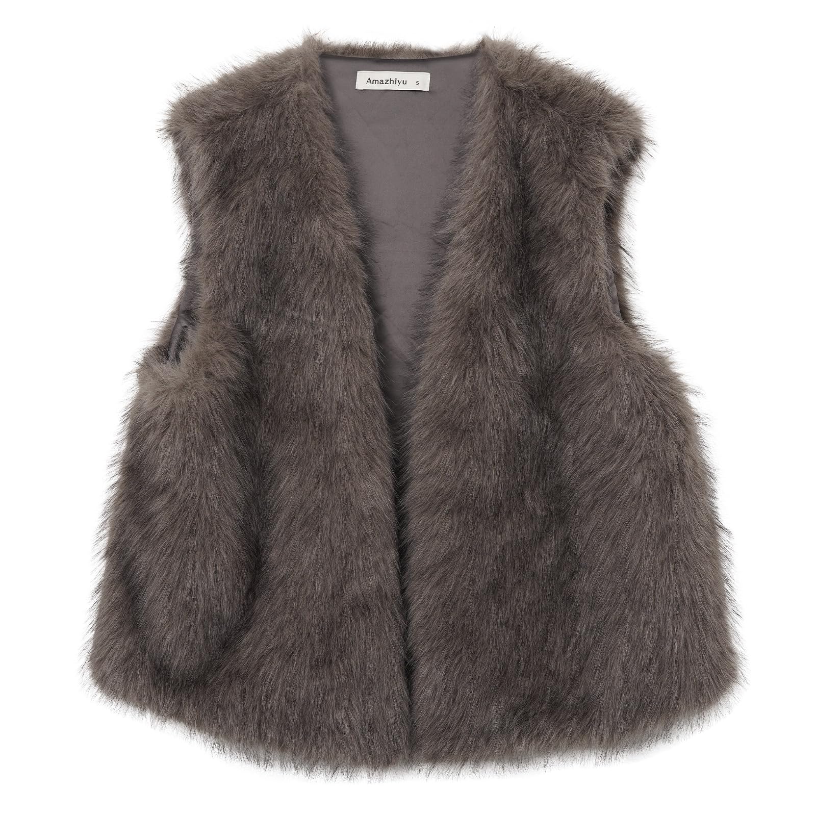 Amazhiyu Gilet en fausse fourrure pour femme, gilet d'hiver sans manches en fausse fourrure, cardigan décontracté ouvert sur le devant, gilet léger en fourrure