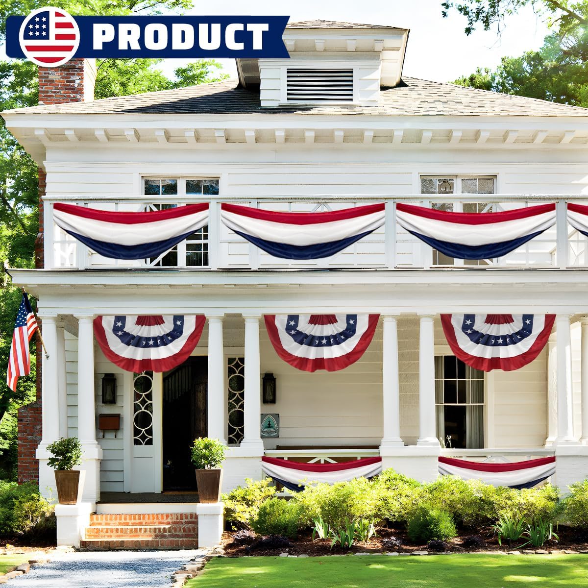 2x20Ft Large Patriotic US Flag Bunting Decorations 4th of July Red, White & Blue Stripe Banner Veterans Day Memorial Days Celebration Decorations Home Garden Outdoor-1Pack