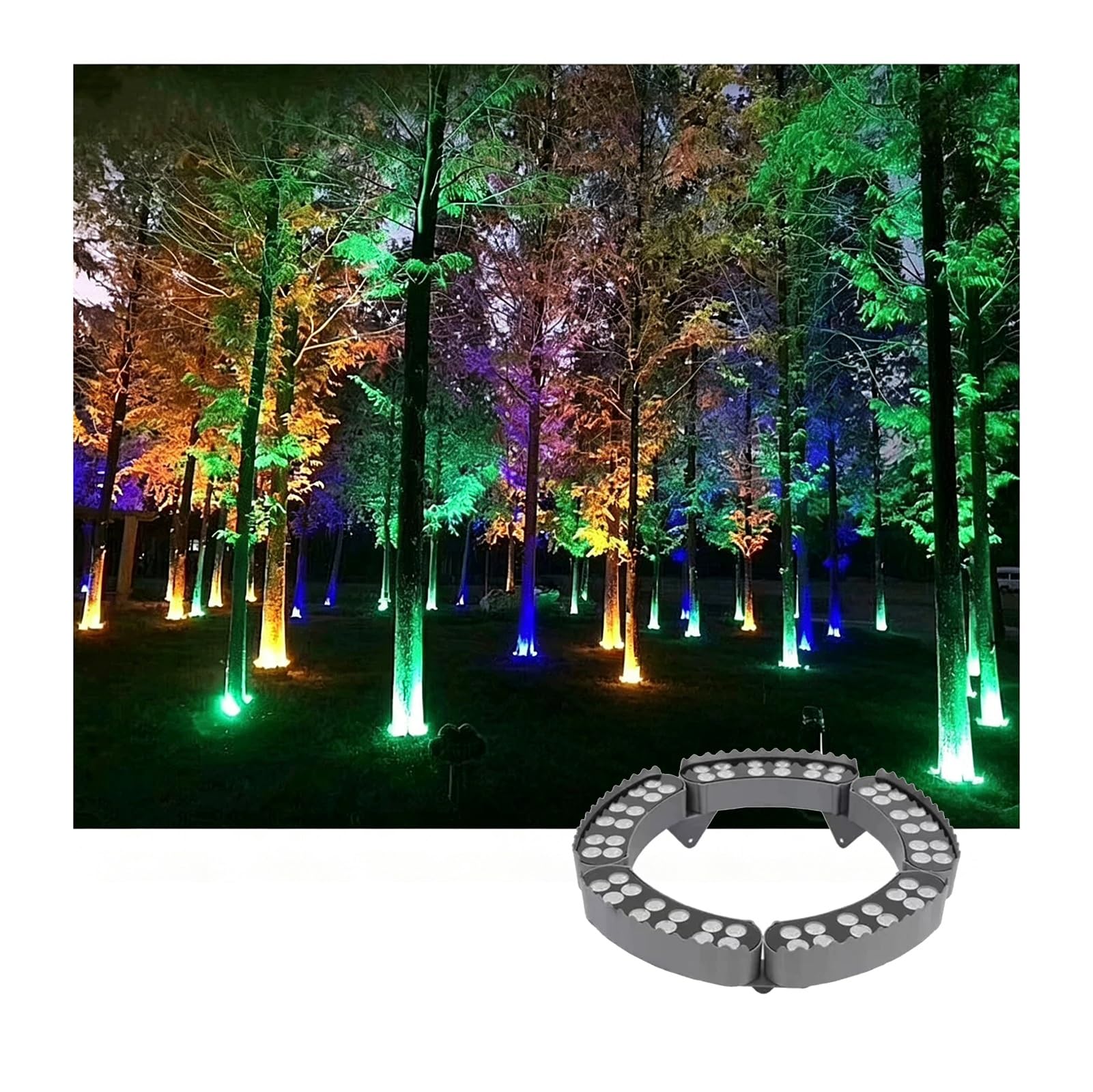 Lampka Choinkowa Na Zewnątrz RGB, AC24V Dziedziniec Ogród Krajobrazowy Reflektor Do Oświetlenia Drzew I Kolumn, 48-96W Pierścieniowe Oświetlenie LED Z Palmą(5 lights)